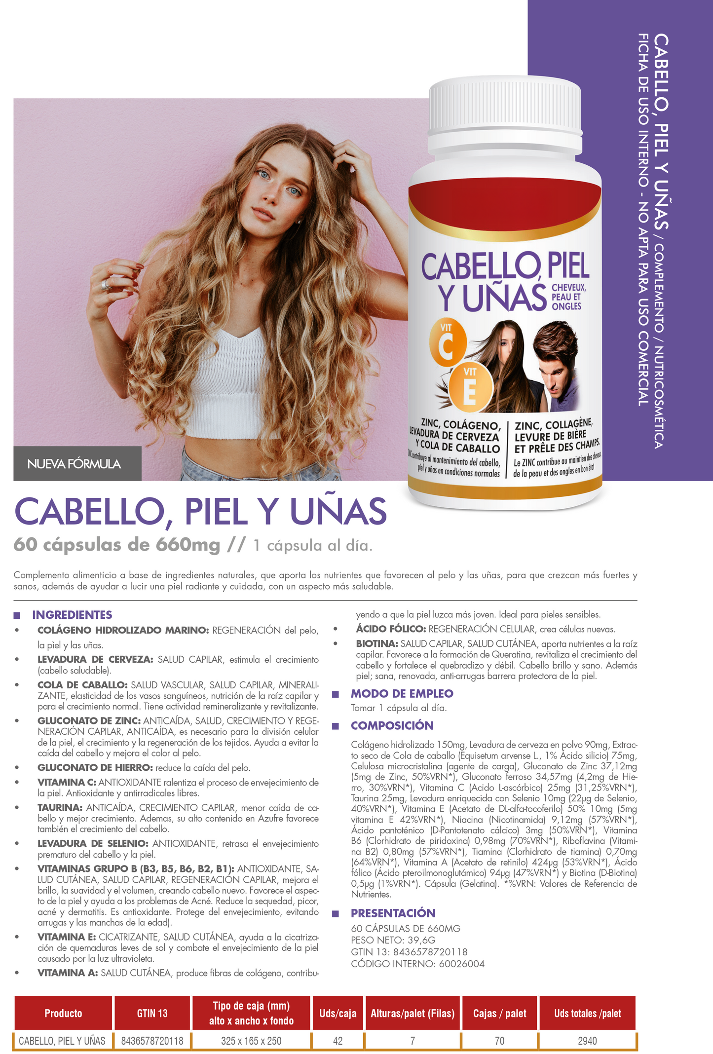 Suplemento Cabello, Piel y Uñas – 60 Cápsulas Fortalecedoras