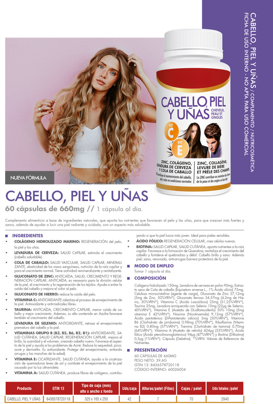 Suplemento Cabello, Piel y Uñas – 60 Cápsulas Fortalecedoras
